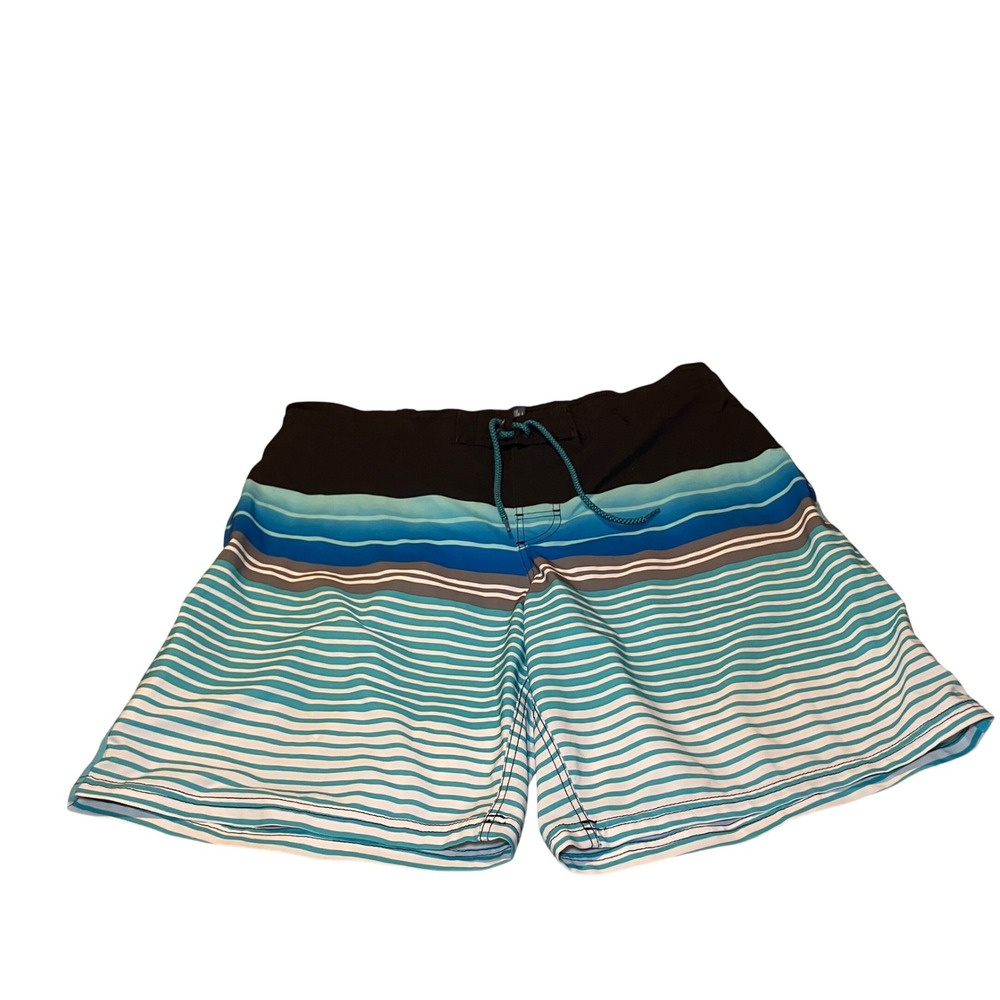 George Board Shorts Mens XL 40-42 Blue Striped Swim Trunks Excellent Drawstring